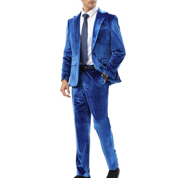 Royal Velvet Peak Lapel 2 Piece Skinny Fit Men's Suit - Picture 1 of 2
